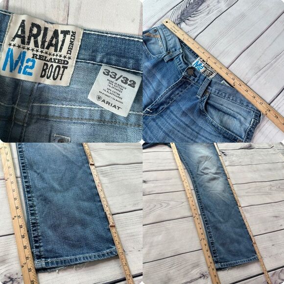Ariat M2 Relaxed Boot Cut Jeans Mens Sz 33x32 Light Wash Denim Workwear Western - Picture 10 of 11